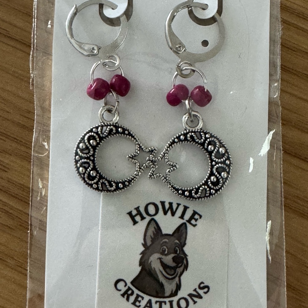 Howie Creations Silver and Red Moon Earrings - NWOT